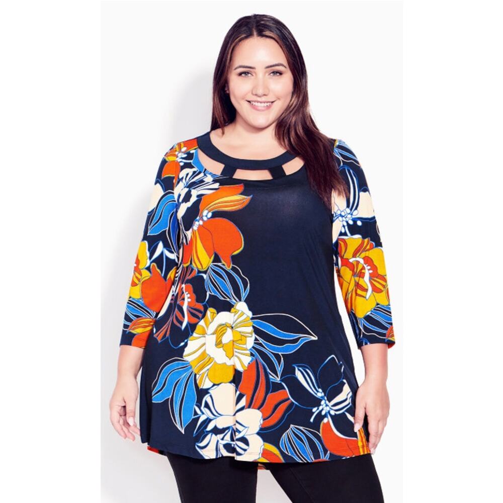 City Chic EVANS Women's Navy Harriet Placement Tunic Cutout Neck Size 30/32 NWT